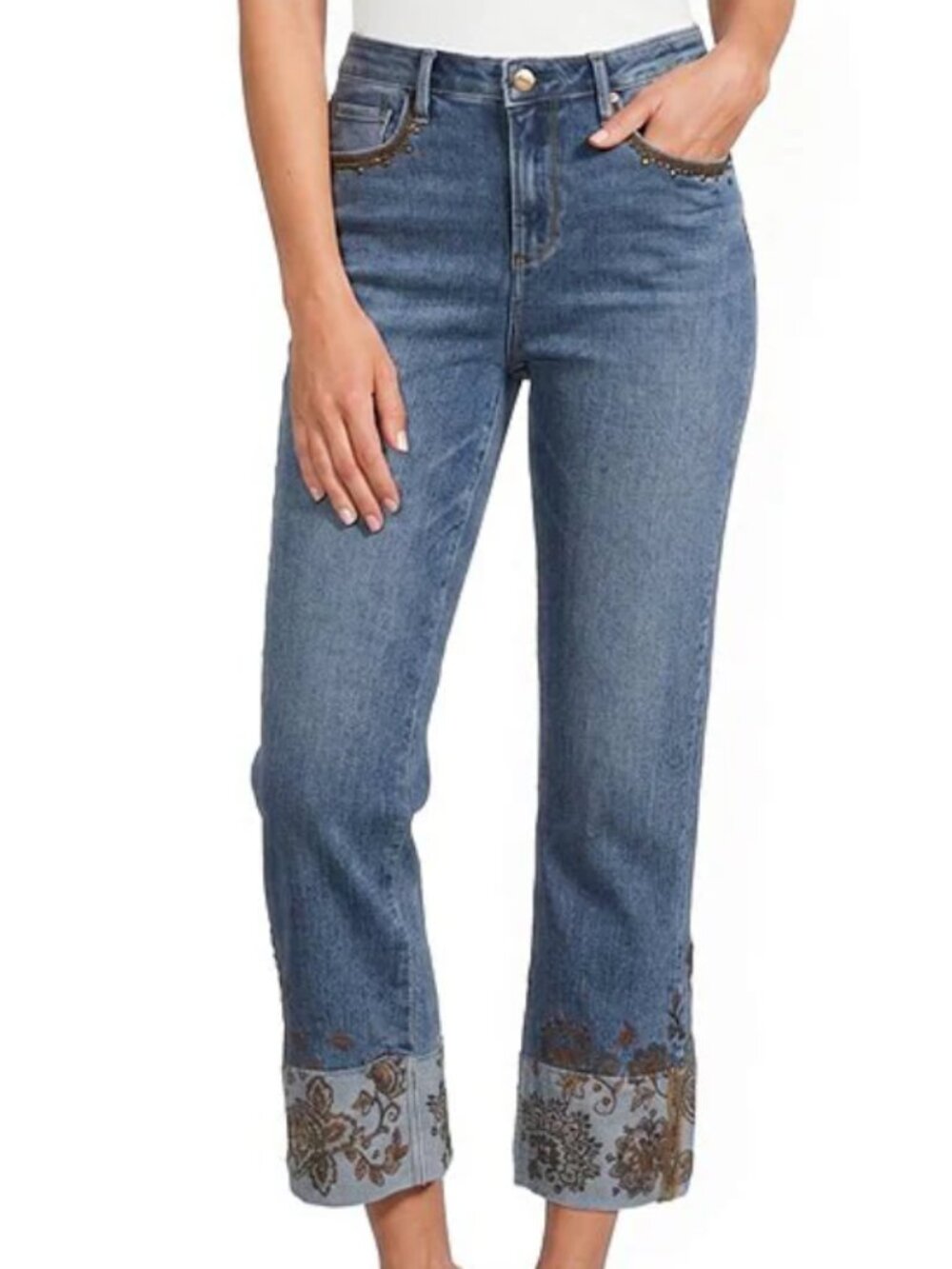 Driftwood Colette Printed Wide Leg Crop Jeans Size 28 Floral Boho Denim